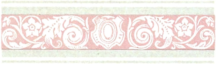 Ornate border comprising pink and green tints