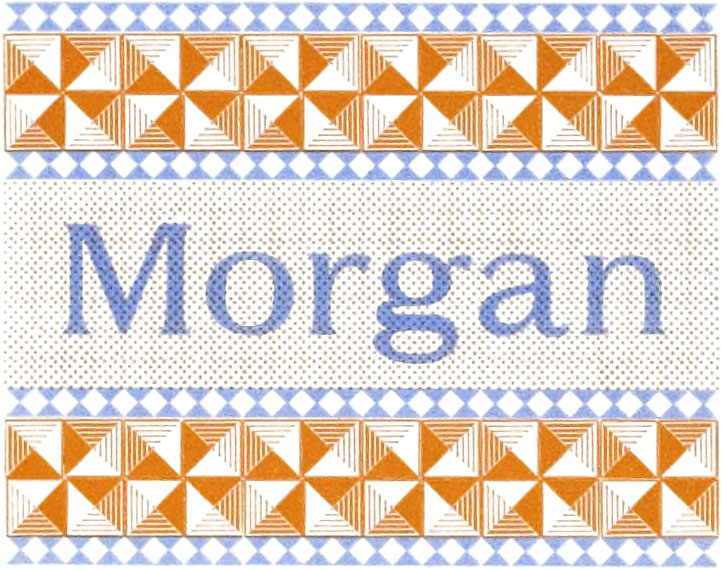 Ornate geometric pattern surrounding text saying 'Morgan'