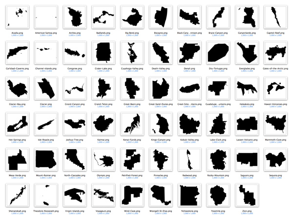 Screenshot of all National Parks map shapes
