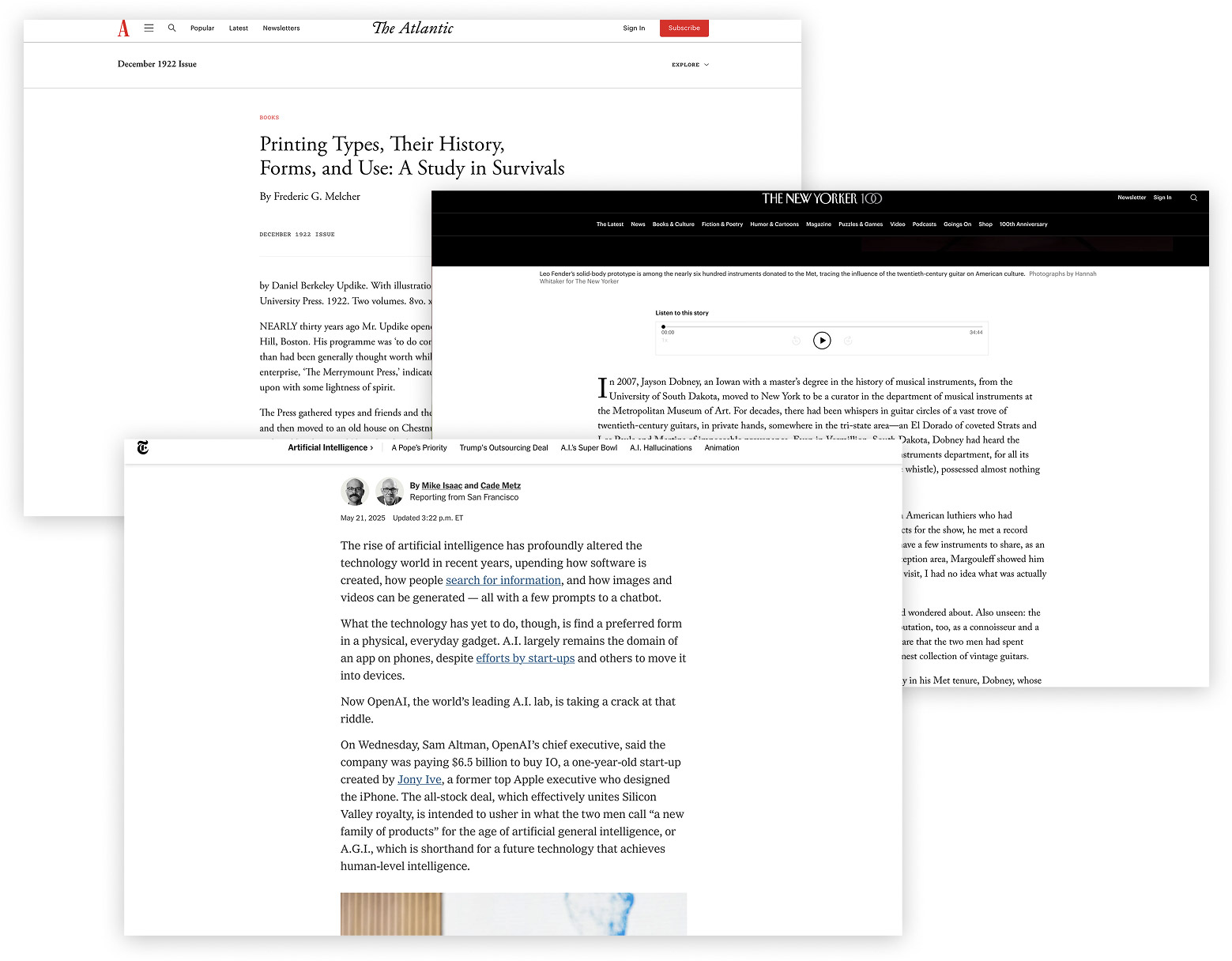 Screenshots of articles