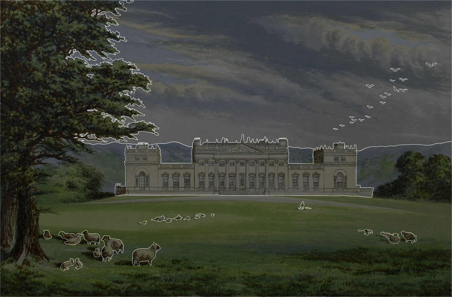 Outlined areas of Harewood House illustration