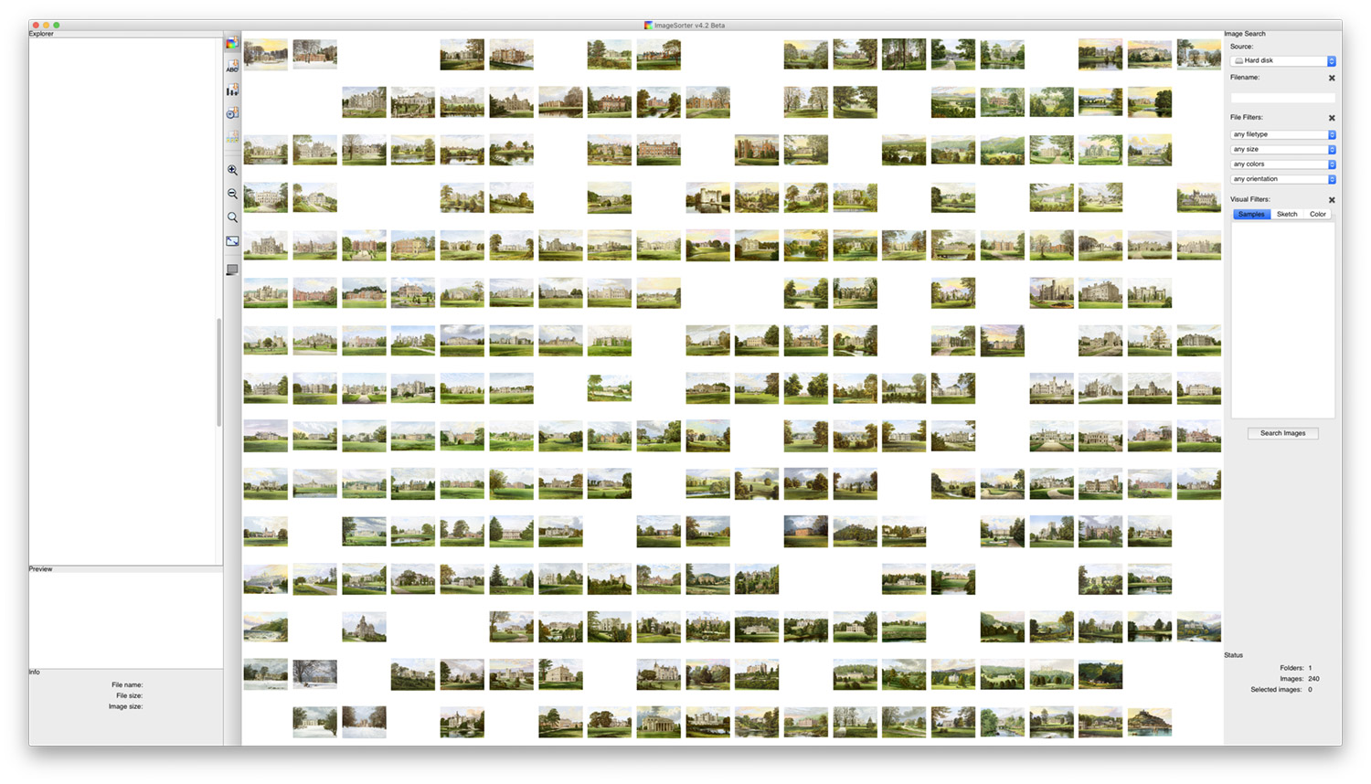 Screenshot of illustrations sorted by color in ImageSorter with gaps