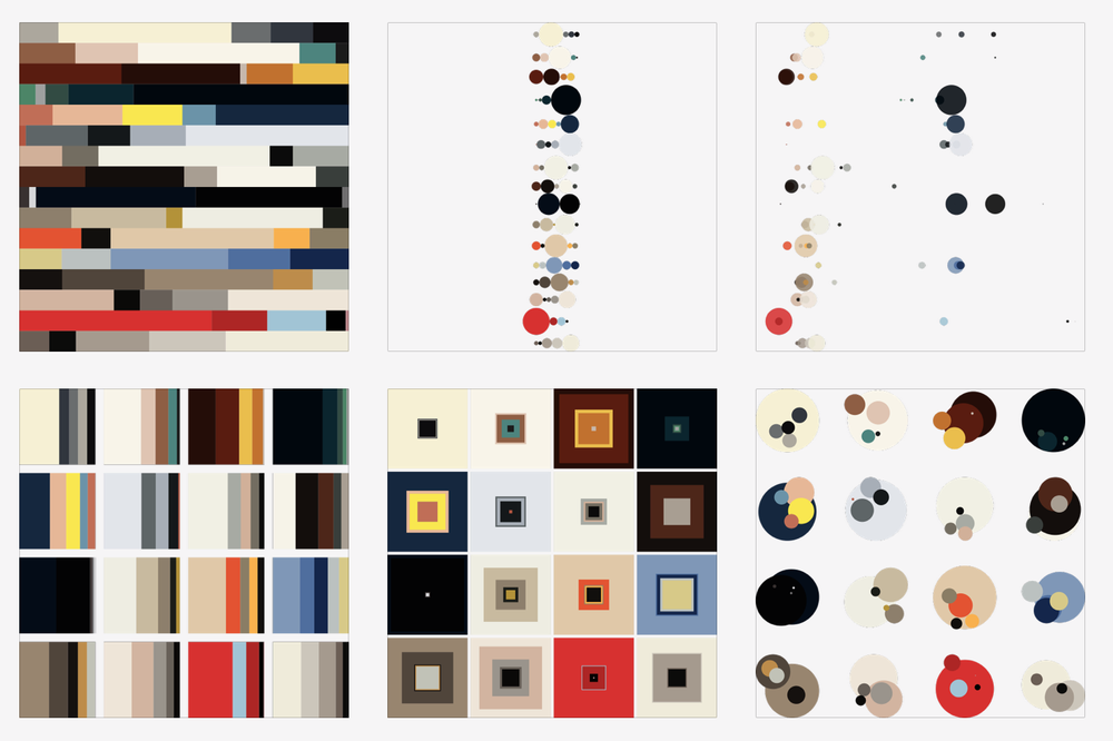 Six different ways of visualizing 16 issues of colors