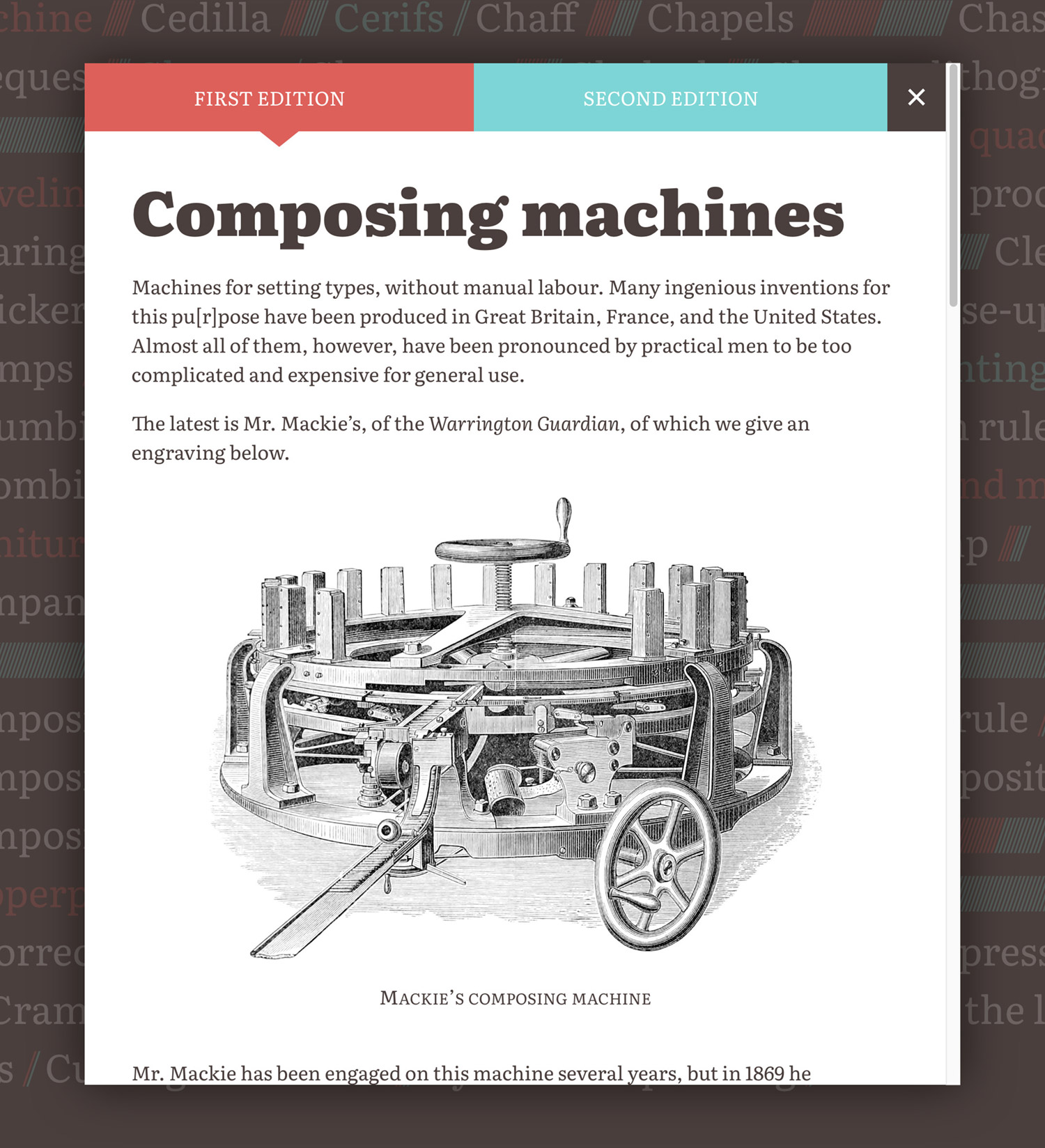 Screenshot of popop with definition for composing machines