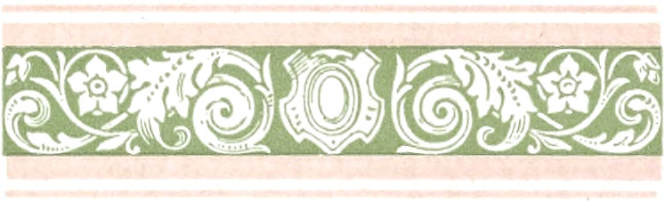 Ornate border comprising green and pink colors