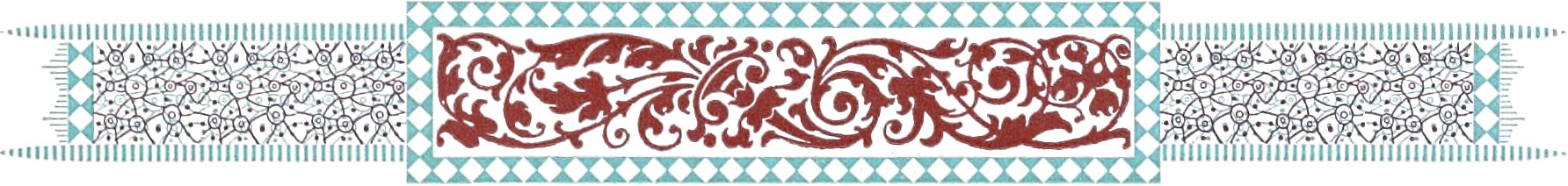 Ornate border comprising reddish-brown and light teal colors
