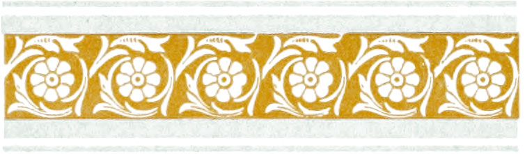 Ornate border comprising dark orange and light blue colors