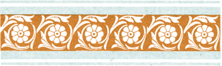 Ornate border comprising dark orange and light blue colors