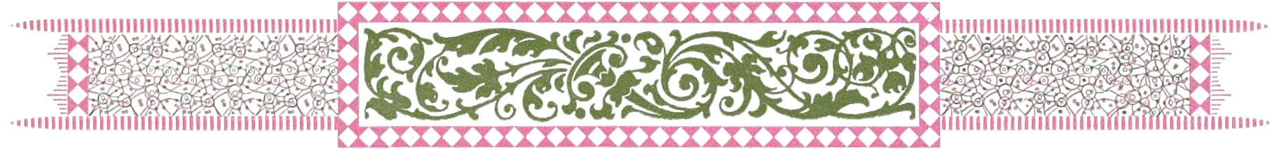 Ornate border comprising green and pink colors