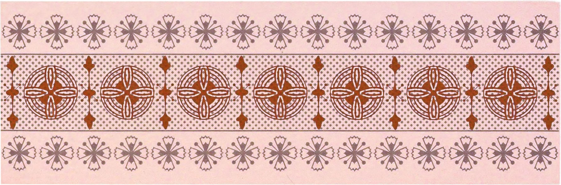 Ornate border comprising shades of maroon and pink