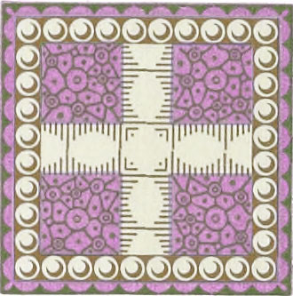 Ornate square comprising half-tone purple, olive tint, and gold colors