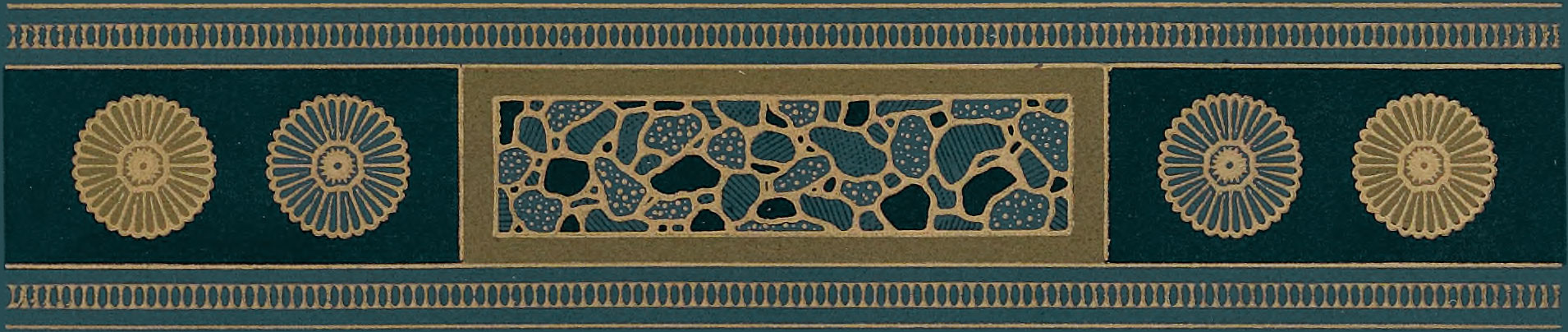 Ornate border comprising orange, blue, and gold colors