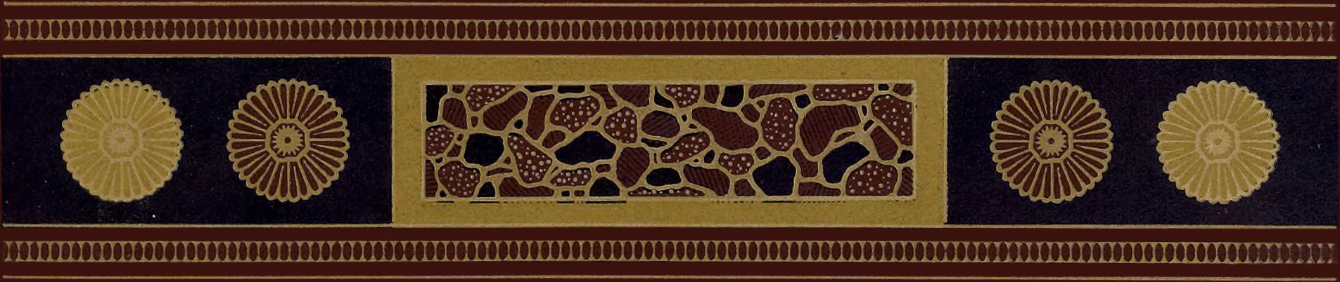 Ornate border comprising orange, blue, and gold colors