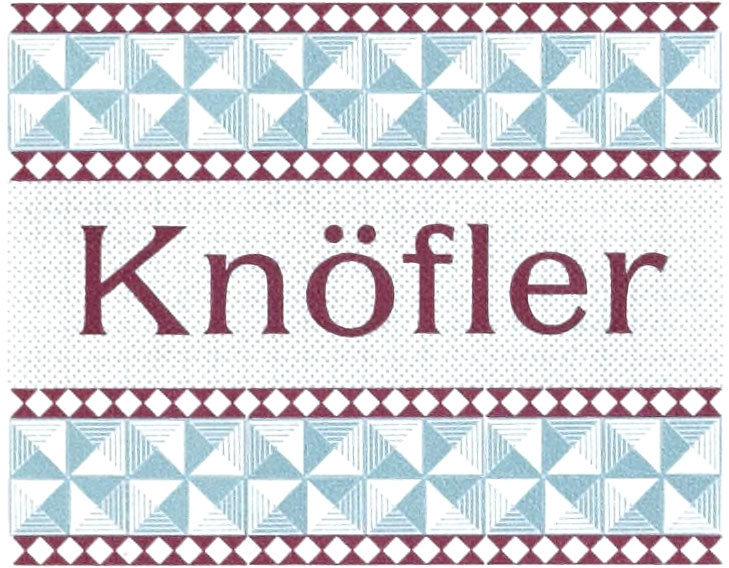 Ornate geometric pattern surrounding text saying 'Knöfler'