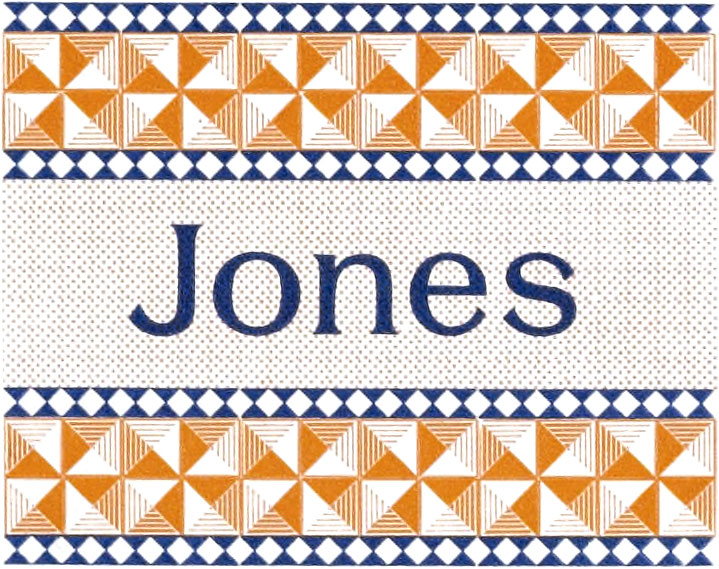 Ornate geometric pattern surrounding text saying 'Jones'