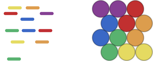 Example of 12 colors highlighted and 12 circles in a square